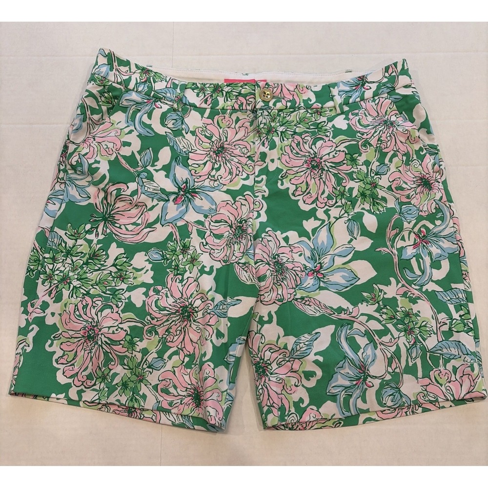 Lilly Pulitzer Size 14 Spring Green Pink Bermuda Shorts EUC Style 012702